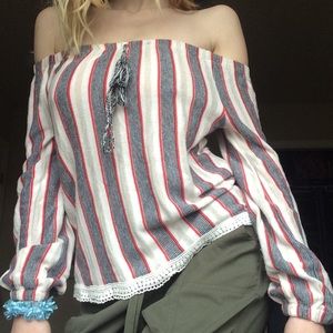 Over the shoulder striped blouse